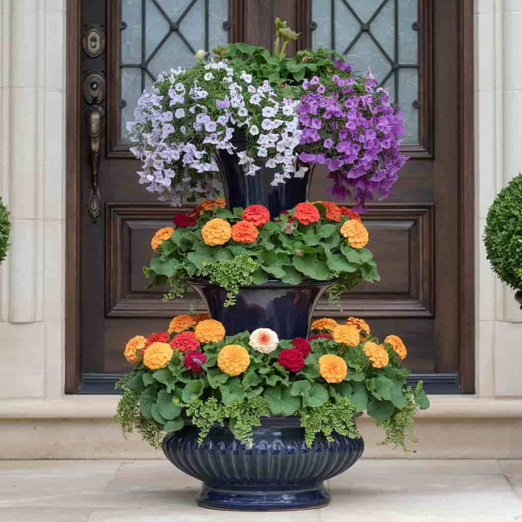 Front Door Flower Pot Ideas with Tiered Flower Pots