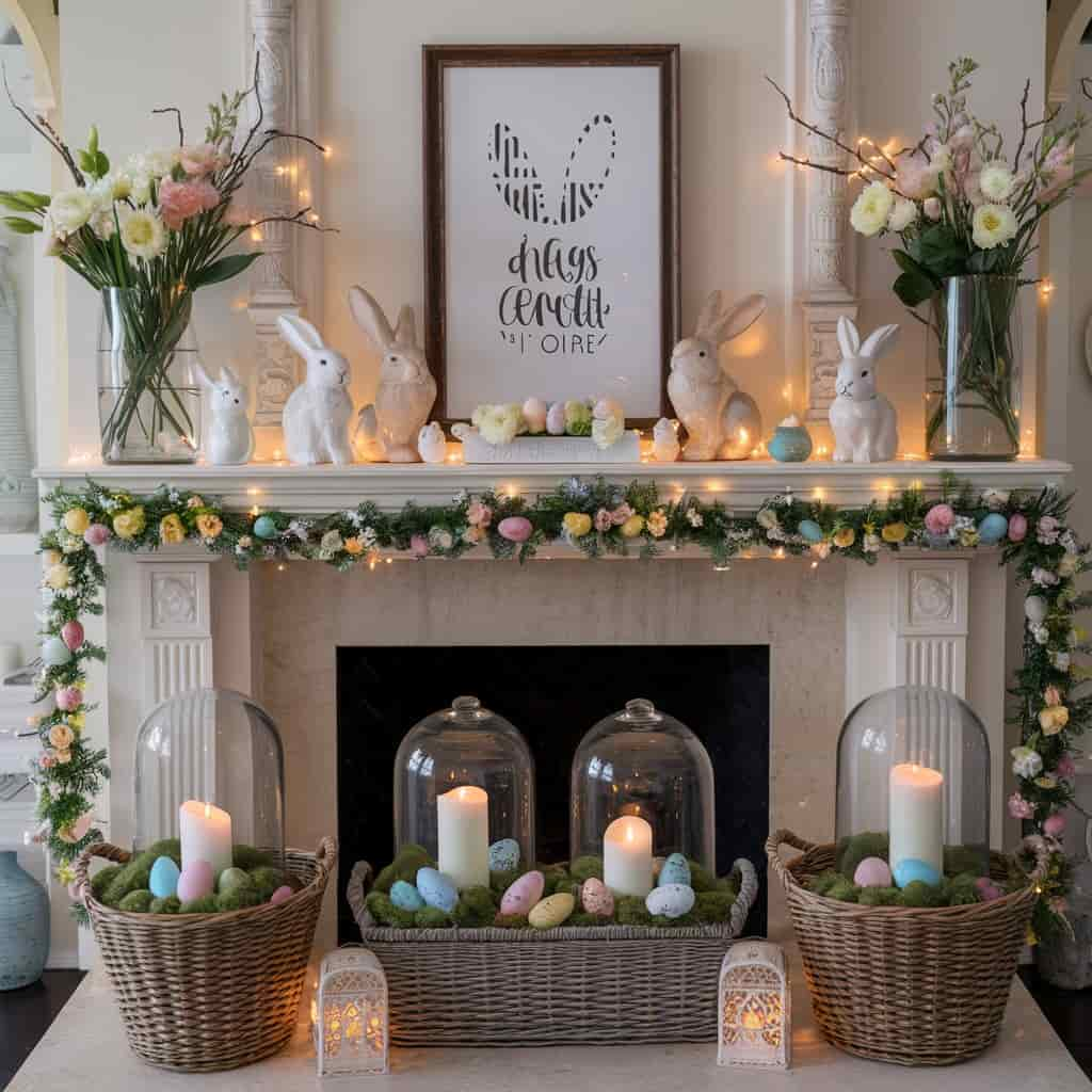 Bunny-Themed Mantel Display