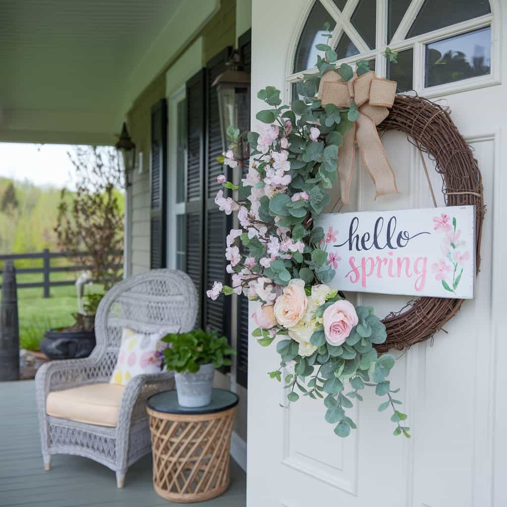 Spring Front Porch Decor With DIY Spring Wreath