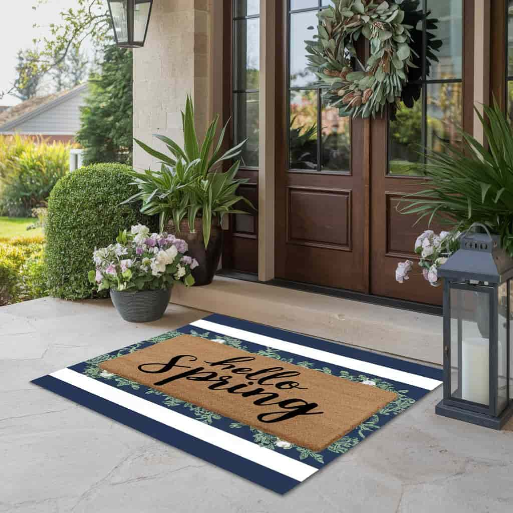 Spring Front Porch Decor With Seasonal Doormat