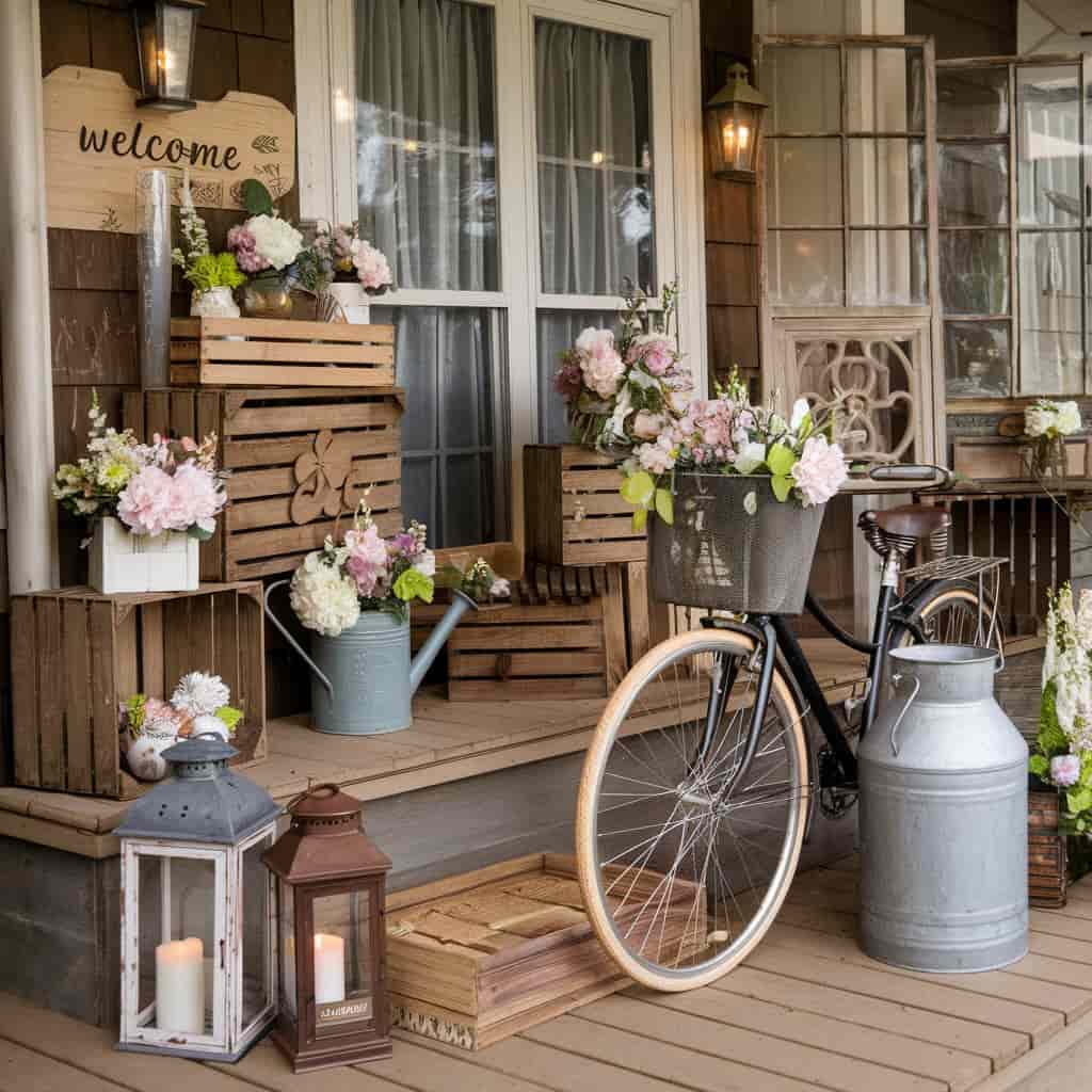 Spring Front Porch Decor With Vintage & Rustic Accents