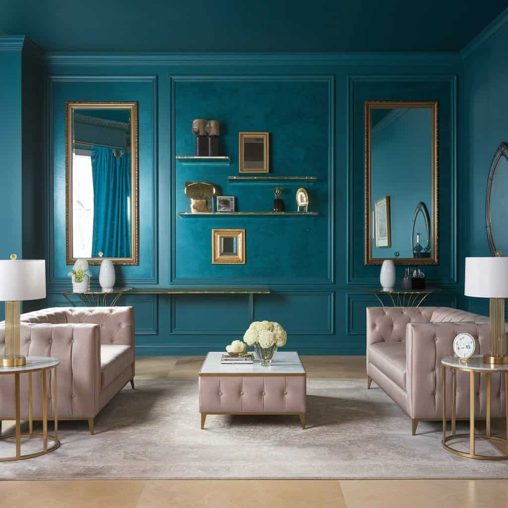 Teal Statement Walls Living Room