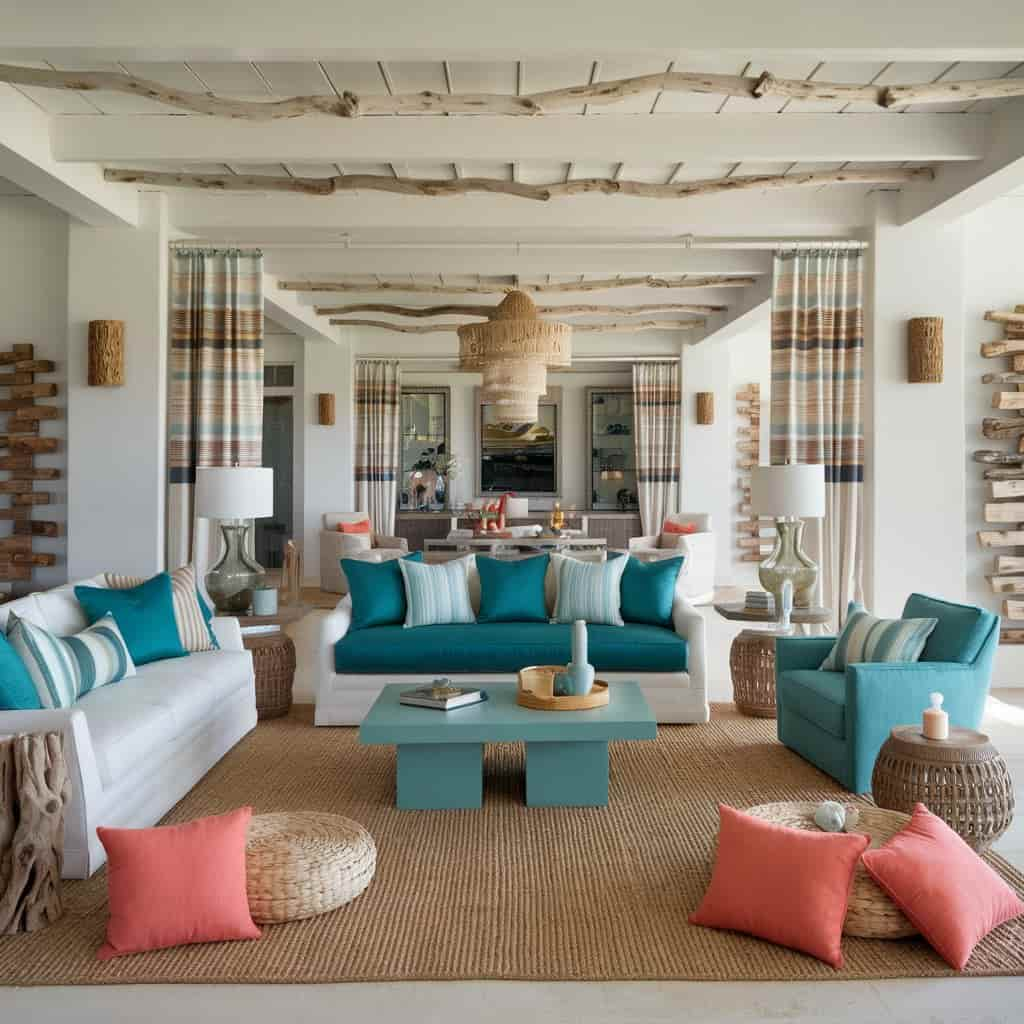 Teal and White Living Room