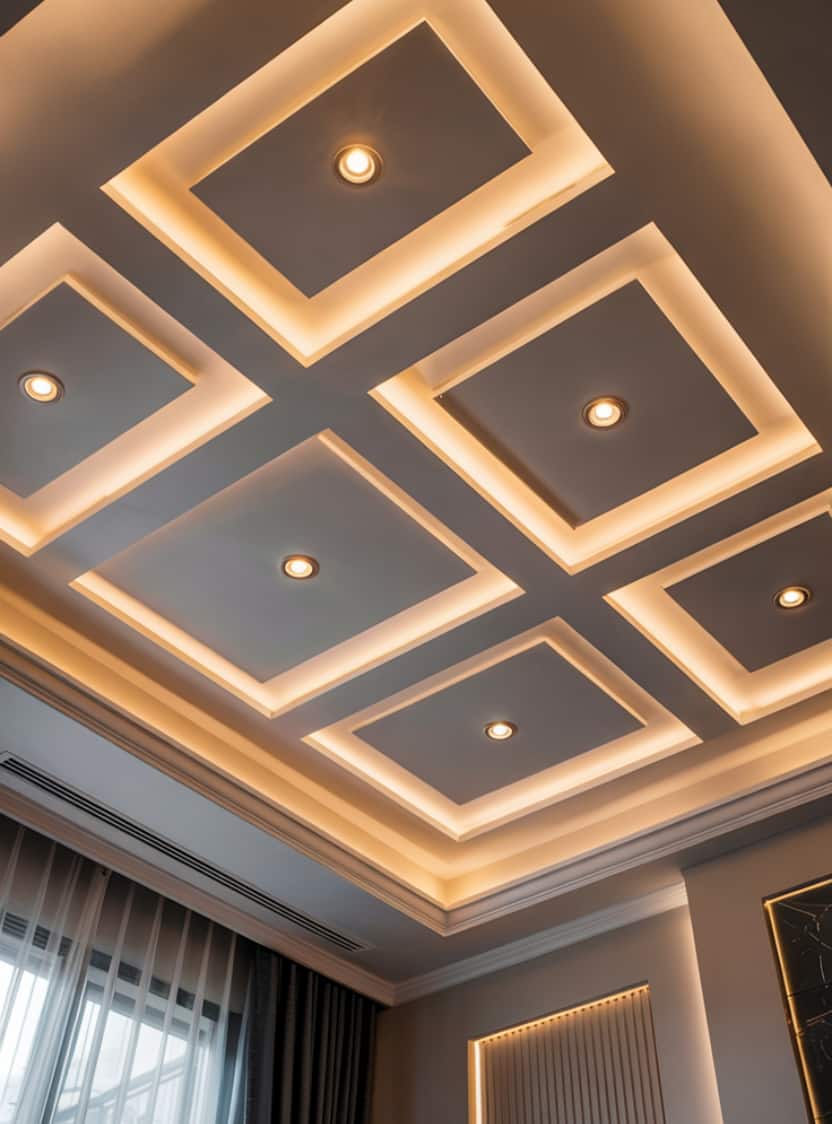 Modern False Ceiling Design with Geometric POP Design