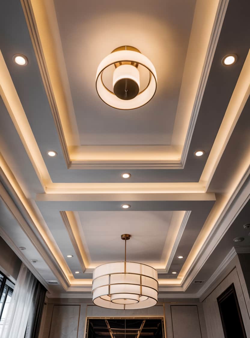 Modern False Ceiling Design with Layered Tray
