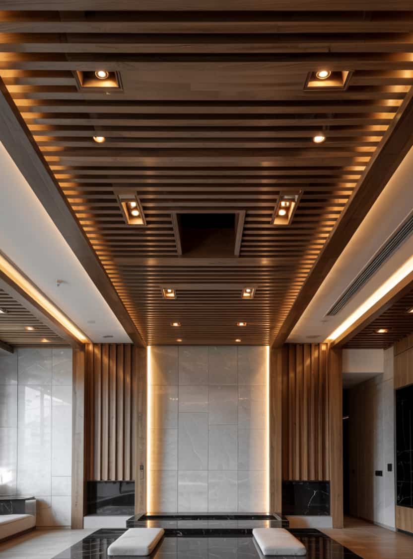 Modern False Ceiling Design with Wooden Slat