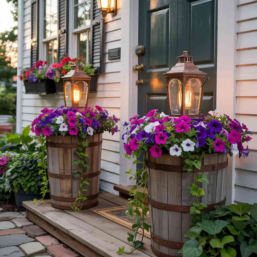 Rustic Wooden Barrel Planters (2)
