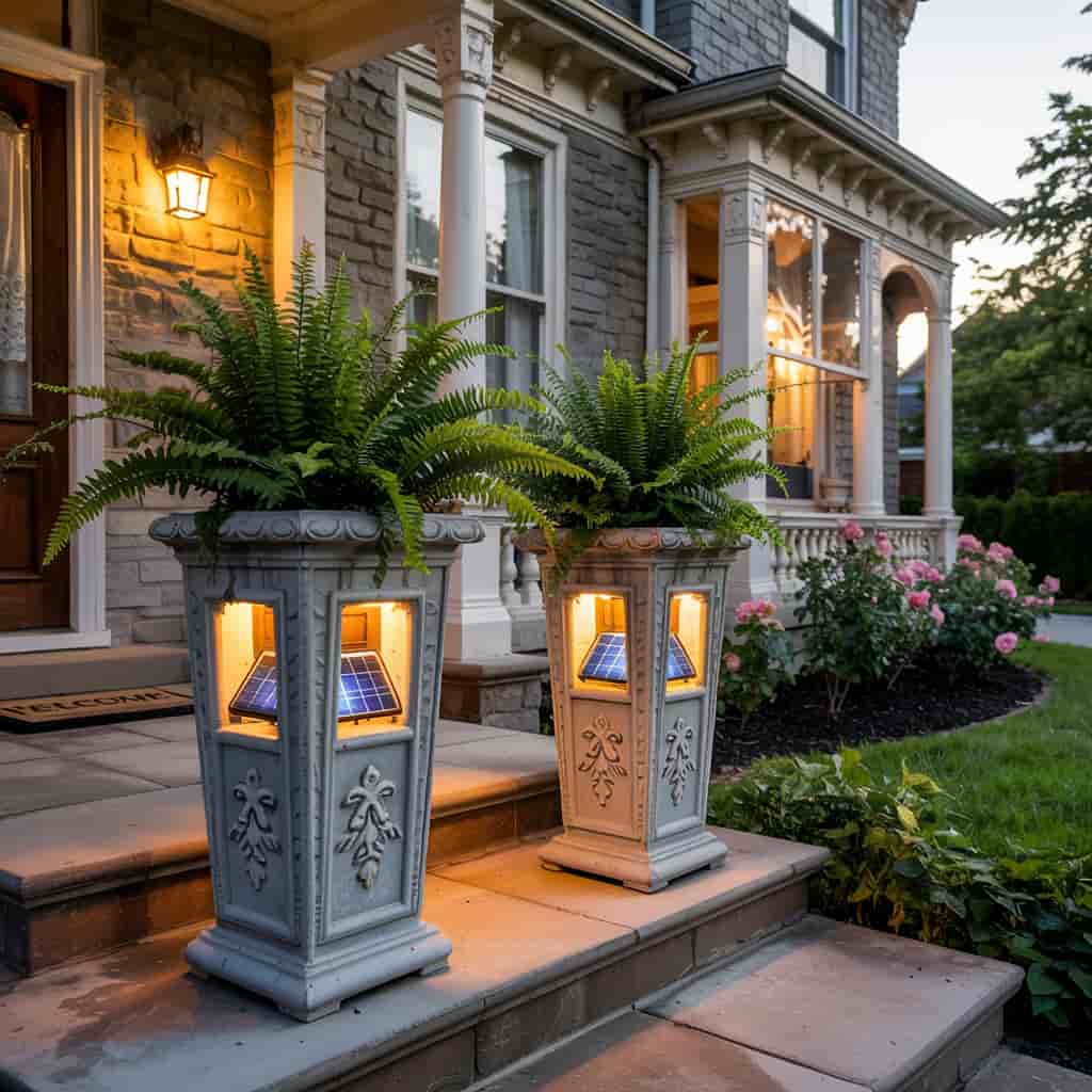 Tall Planters with Built-In Solar Lights (2)