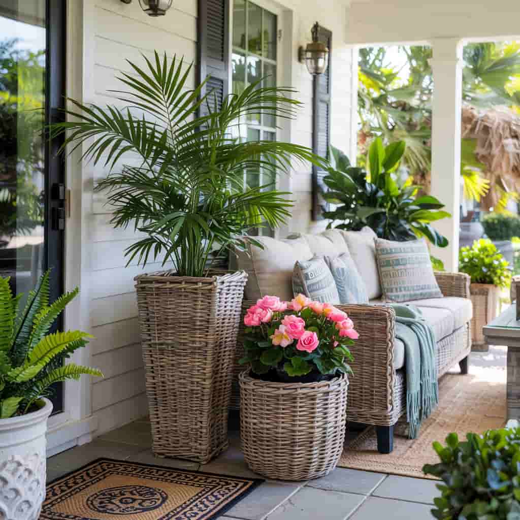 Wicker or Rattan Tall Planters